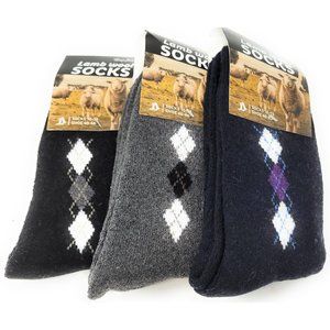 Men's Lamb Wool Crew Socks, Thermal Warm Winter Heavy Duty Boot, Argyle, 3-Pairs